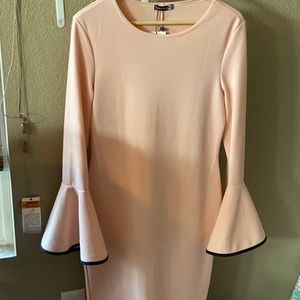 Light pink bell sleeved, curve hugging dress, sz14